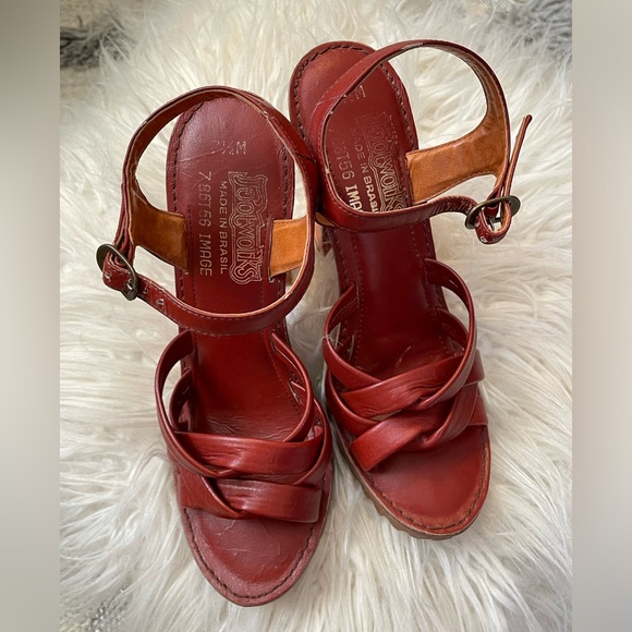 70’s Brazilian Platform Heels/ Braided Leather/Footworks Brasil/ Fits Size 6.5-7 - Picture 5 of 16